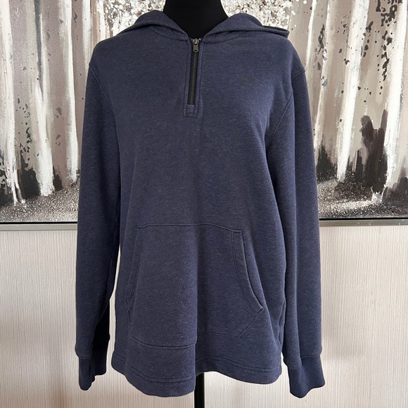 Roots Sweaters - Roots Canada Gray 1/4 Zip Pullover Hooded Cotton Blend Sweater - XS